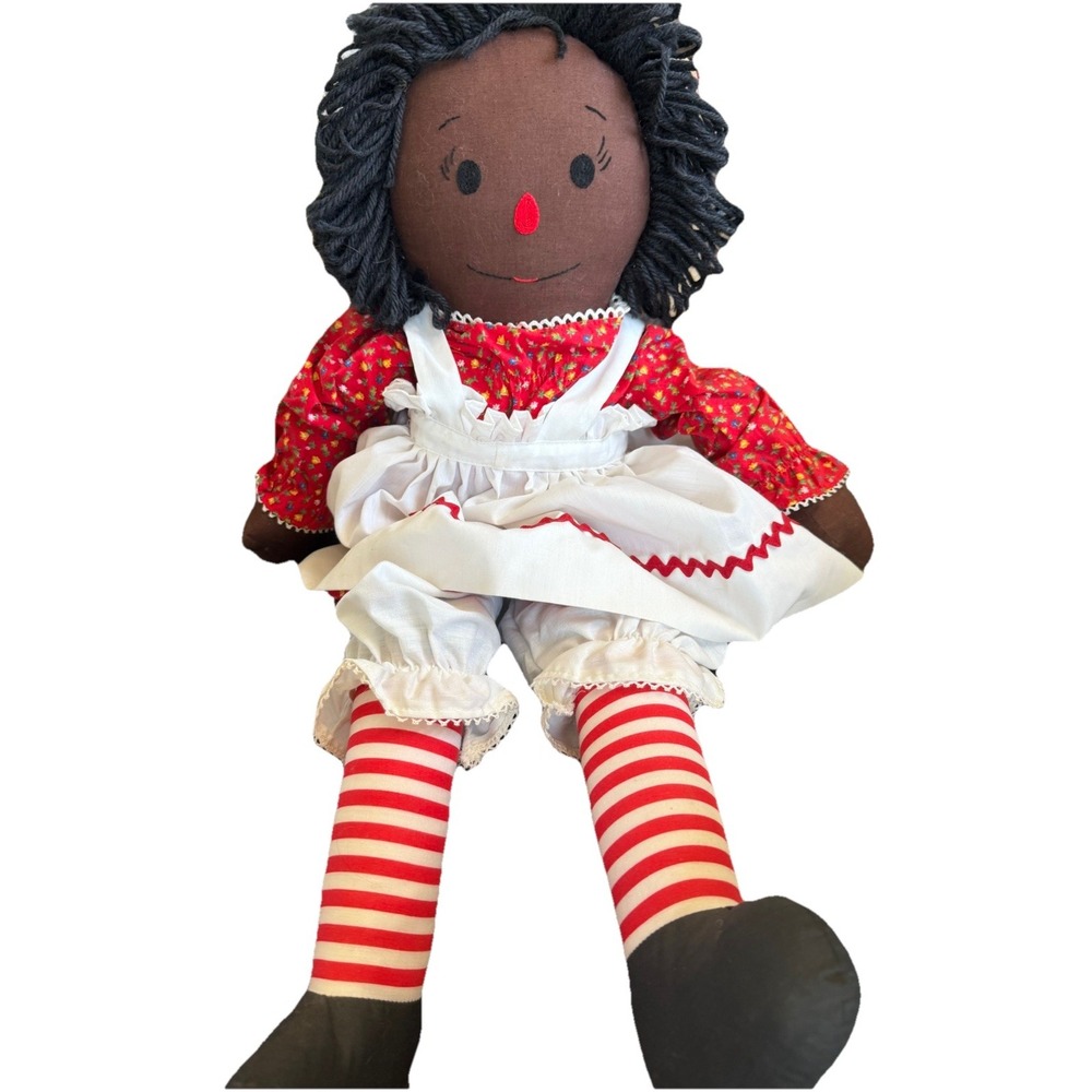 Raggedy Ann 23in Vintage, Red White, Floral Dress Striped Socks
